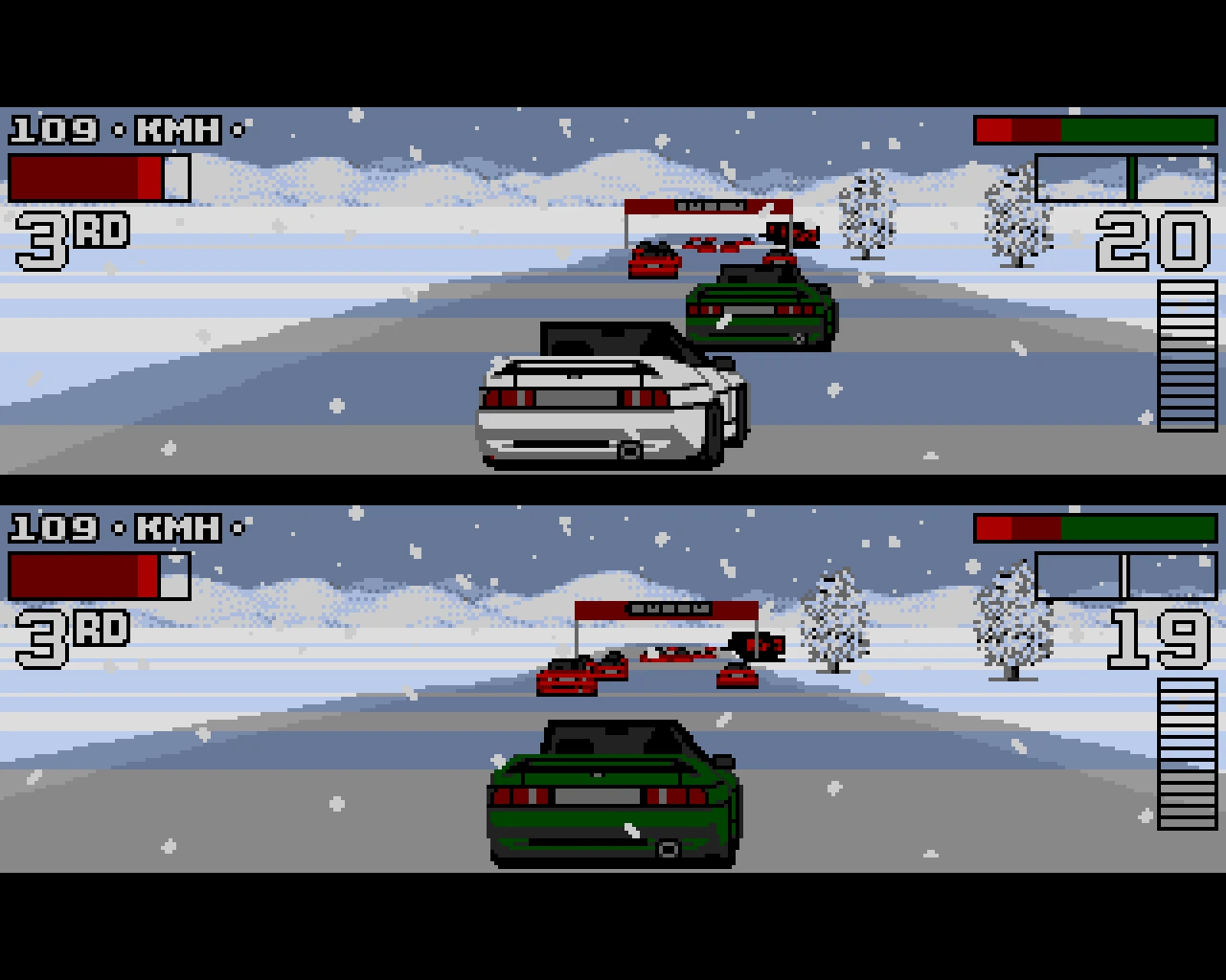 Lotus III — split screen dla dwóch graczy na śnieżnej trasie